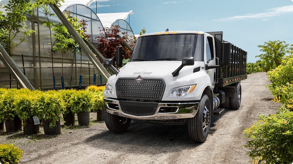 White truck next to greenery