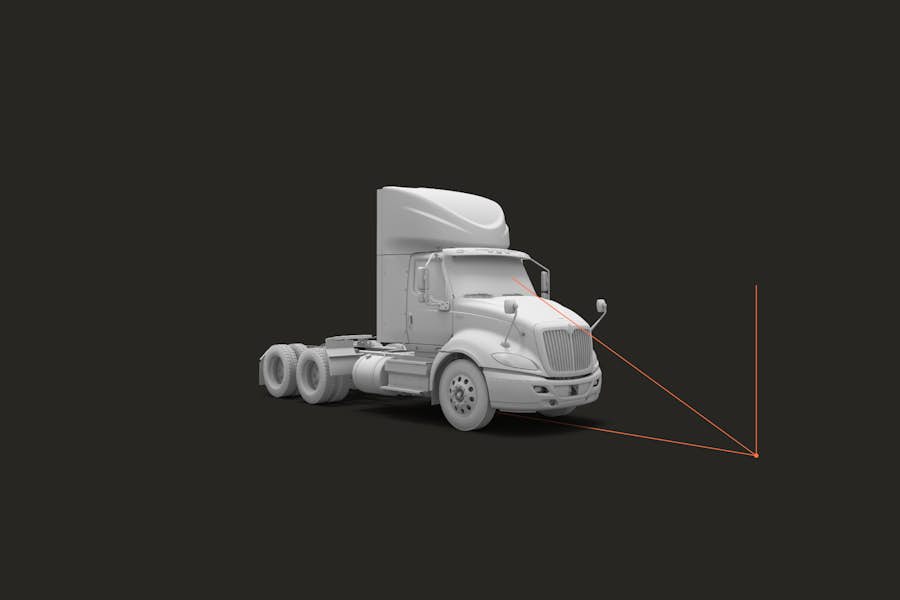 A white semi truck with red lines